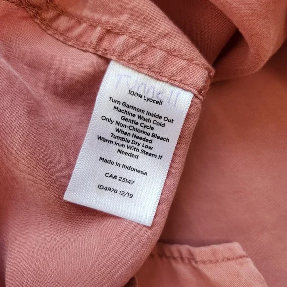 Talbots Button Up Blouse Women's Large Petite Dusty Pink Roll Tab Sleeve Pockets - Picture 5 of 9